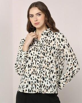 women printed relaxed fit button-down top