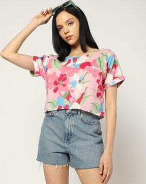 women printed relaxed fit crop top