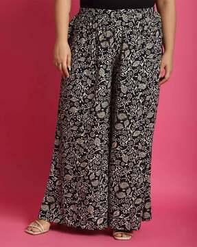 women printed relaxed fit palazzos with elasticated waistband