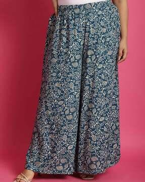 women printed relaxed fit palazzos with elasticated waistband