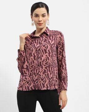 women printed relaxed fit shirt with spread collar