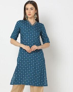 women printed relaxed fit straight kurta