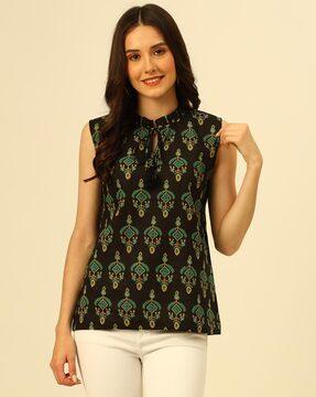 women printed relaxed fit top with tassels