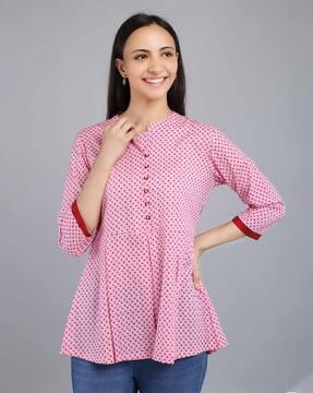 women printed relaxed fit tunic with bracelet sleeves