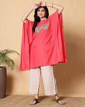 women printed round-neck a-line kurti