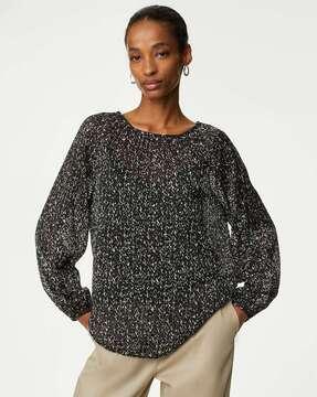 women printed round-neck blouse