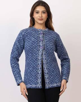 women printed round-neck cardigan