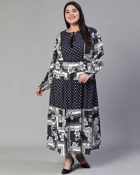 women printed round-neck empire dress