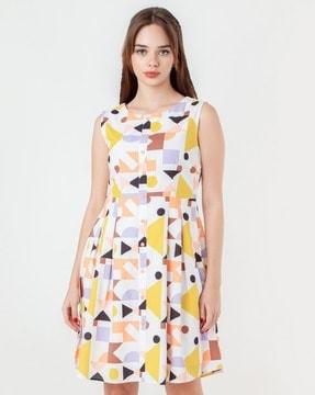 women printed round-neck fit & flare dress