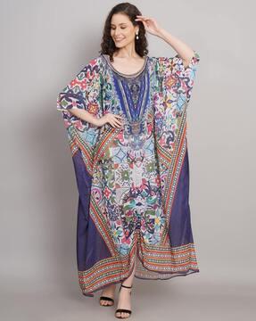 women printed round-neck kaftan