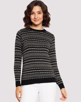 women printed round-neck pullover