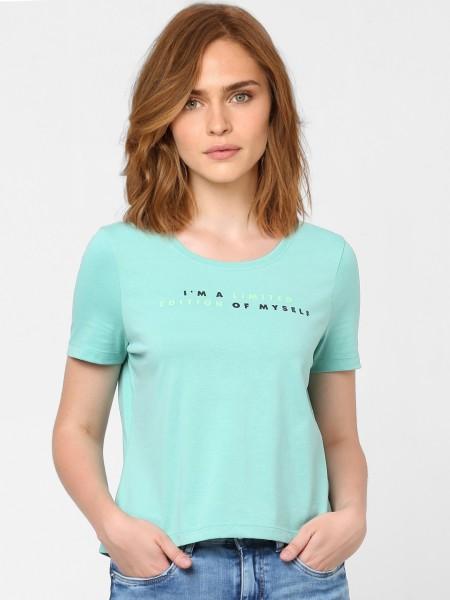 women printed round neck pure cotton green t-shirt