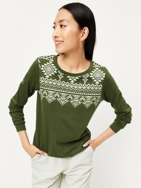 women printed round neck pure cotton green t-shirt