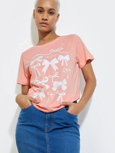 women printed round neck pure cotton orange t-shirt