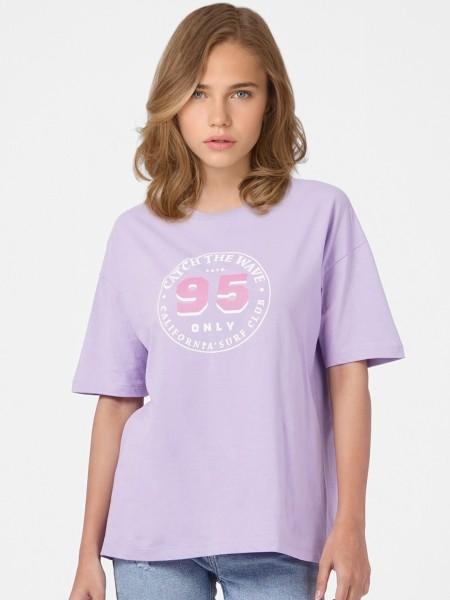 women printed round neck pure cotton purple t-shirt