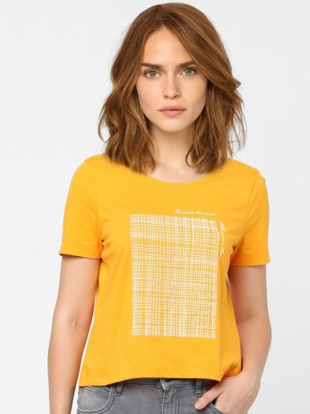 women printed round neck pure cotton yellow t-shirt