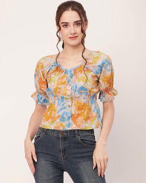 women printed round-neck regular fit top