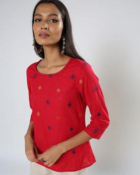 women printed round-neck tunic