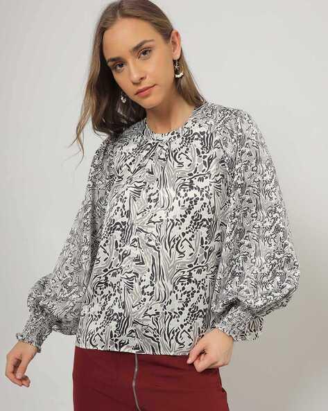 women printed round-neck white top