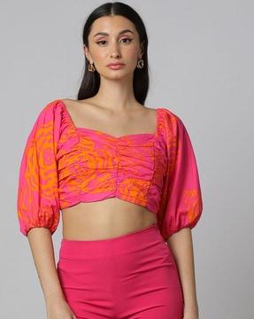 women printed ruched cropped top