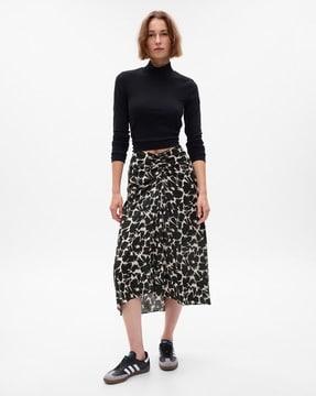 women printed ruched flared skirt