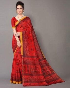 women printed saree with blouse piece