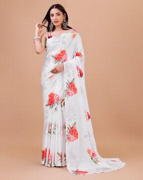 women printed saree with blouse piece