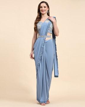 women printed saree with blouse piece