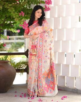 women printed saree with contrast border