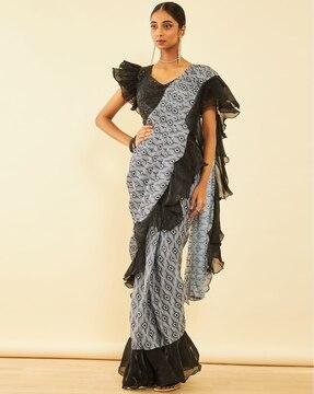 women printed saree with contrast border