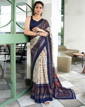 women printed saree with contrast border