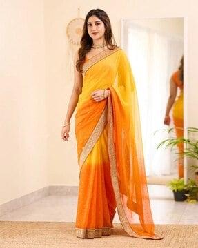 women printed saree with contrast border