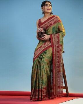 women printed saree with contrast border