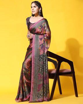 women printed saree with contrast border