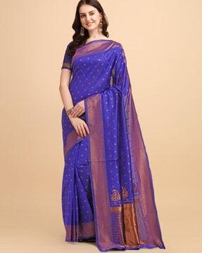 women printed saree with contrast border