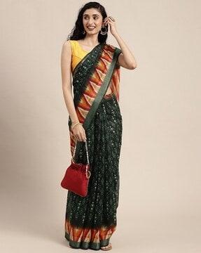 women printed saree with contrast border