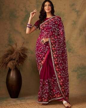 women printed saree with contrast border