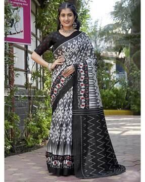 women printed saree with contrast border