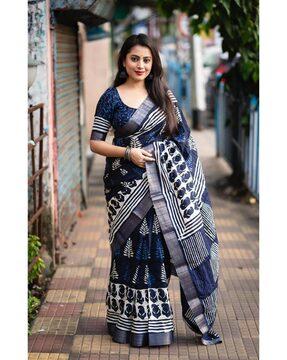 women printed saree with contrast border