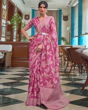 women printed saree with contrast border