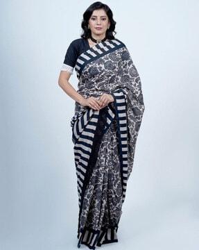 women printed saree with contrast border