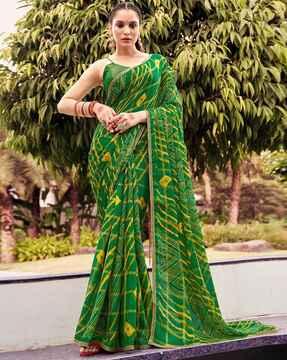 women printed saree with contrast border