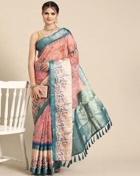 women printed saree with contrast border