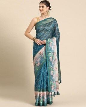 women printed saree with contrast border