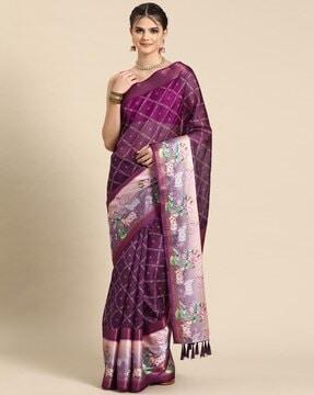 women printed saree with contrast border