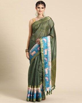 women printed saree with contrast border