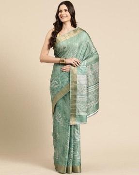 women printed saree with contrast border