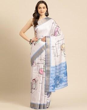 women printed saree with contrast border