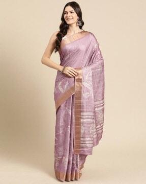 women printed saree with contrast border