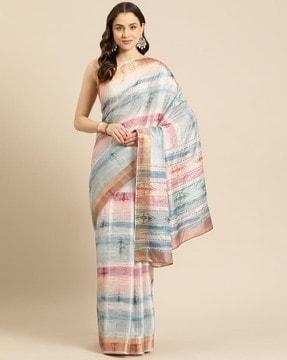 women printed saree with contrast border